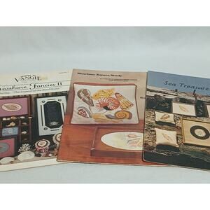 Vintage Lot Of Three Counted Cross Stitch Needlepoint Designs Seashells Seashore